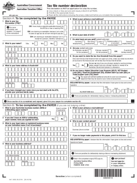 Tax File Declaration 2019-2025 Form - Fill Out and Sign Printable PDF ...