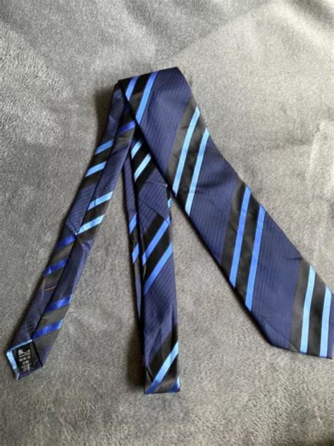 BHS MENS TIE Navy Blue Striped Pattern Polyester Necktie £3.95 ...