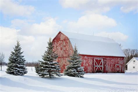 HD wallpaper: barn, red, winter, snow, pines, rural, farm, country, countryside | Wallpaper Flare