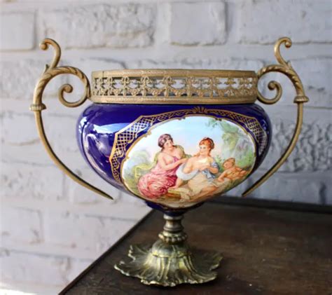 VINTAGE COBALT BLUE limoges Decor porcelain victorian centerpiece bowl vase £247.50 - PicClick UK