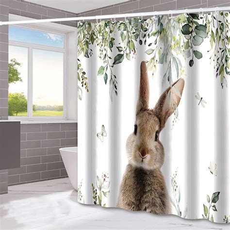 SDJMa Vintage Easter Shower Curtain, Cute Bunny Rabbit Shower Curtains ...