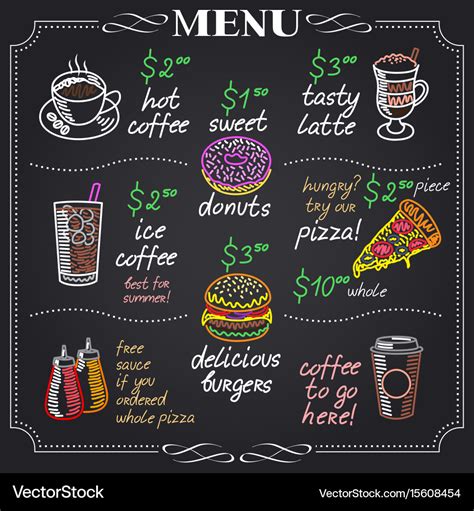 Cafe menu design on chalkboard Royalty Free Vector Image