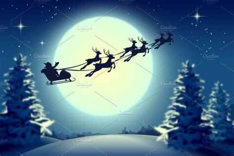 Santa Claus in sleigh and reindeer | Christmas scenes, Xmas drawing, Santa claus