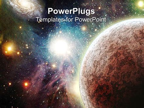 PowerPoint Template: view of the Universe with planets, stars and nebulas glowing in the ...