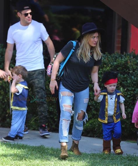 Mike Comrie & Hilary Duff with son Luca Comrie, who dressed up as a pirate for Church Halloween ...