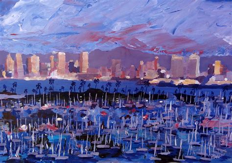 San Diego Skyline with Marina at Dusk Painting by M Bleichner - Fine Art America