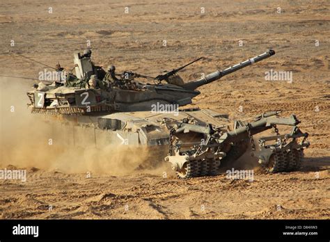 An Israel Defense Force Merkava Mark II battle tank with mine clearing device Stock Photo - Alamy