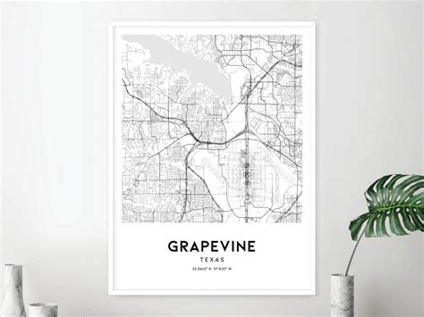 Grapevine Map Print, Grapevine Map Poster Wall Art, Tx City Map, Texas ...