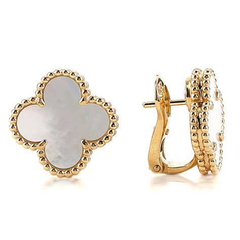 Van Cleef Arpels Vintage Alhambra Earrings Yellow Gold Mother-of-pearl BrandConscious Authentics ...