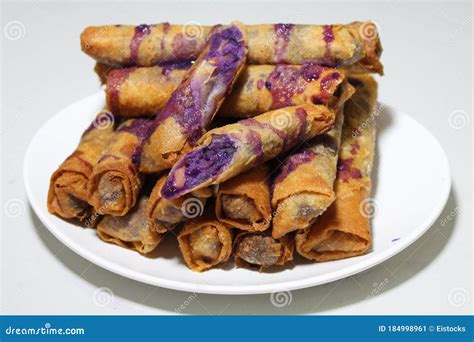 Purple Yam Spring Roll or Ube Turon Stock Image - Image of closeup, cuisine: 184998961