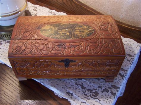 Antique Carved Wood Jewelry Box Cedar early 1900s Rustic