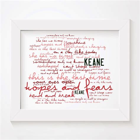 Keane Hopes and Fears Limited edition typography lyrics art print ...