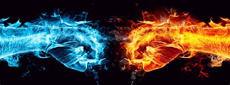 Water And Fire Fists Battle Dual Screen Wallpapers HD / Desktop and ...