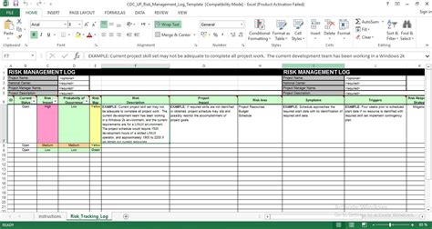 Risk Management Log Excel Template Free - Software engineering