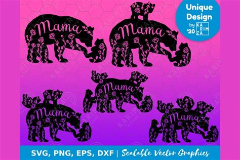 MAMA BEAR Floral and 1 2 3 4 5 cubs SVG Bundle