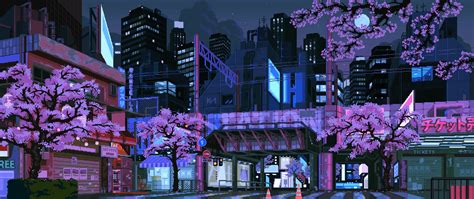 waneella on Twitter | Pixel art, Pixel art background, Anime city