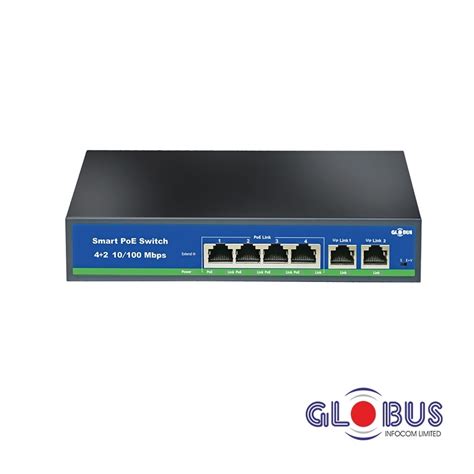 Buy Globus 4 Port Fast Ethernet PoE Switch With 2 Uplink Port