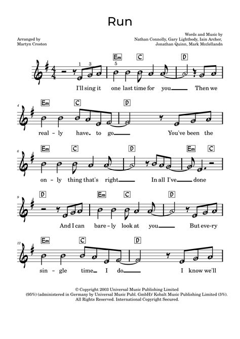 Run (arr. Martyn Croston) by Snow Patrol Sheet Music for Easy Piano at ...