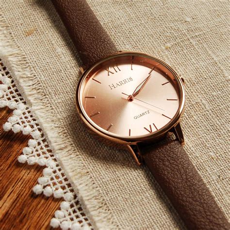 Brown Strap Rose Gold Face Watch Personalized Watches, Gold Face ...