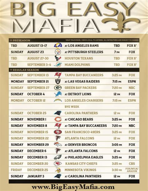 New Orleans Saints Schedule | New orleans saints schedule, Saints schedule, New orleans saints