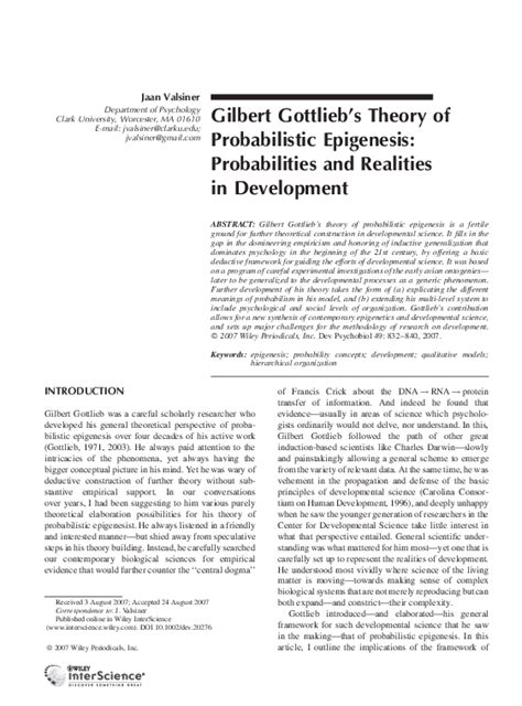 (PDF) Gilbert Gottlieb's theory of probabilistic epigenesis: probabilities and realities in ...