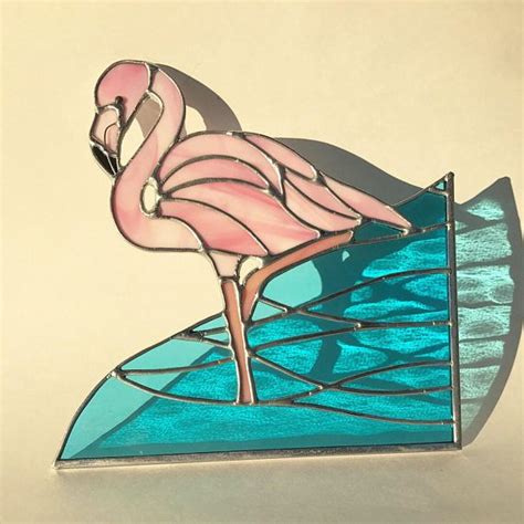 Handmade Flamingo Wading in Tropical Ocean Stained Glass - Etsy | Stained glass birds, Stained ...