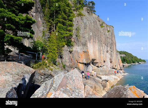 Hiking along Agawa Rock in Lake Superior Provincial Park between Sault Ste. Marie and Wawa ...