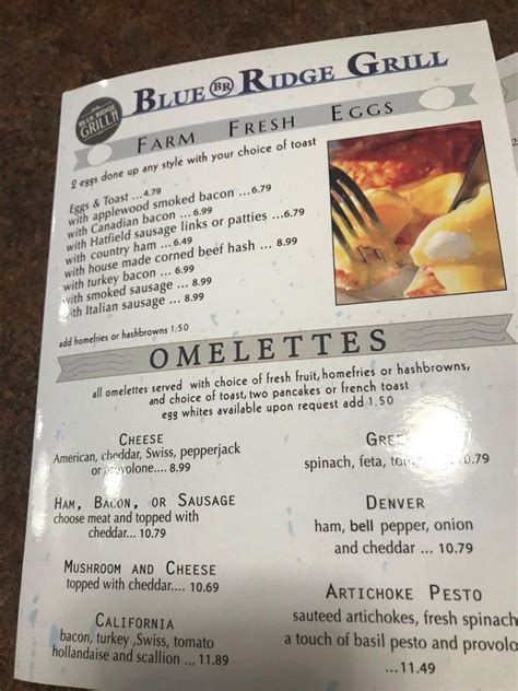 Menu at Blue Ridge Grill restaurant, Rochester, W Ridge Rd