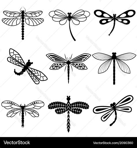 Dragonflies black silhouettes on white background Vector Image