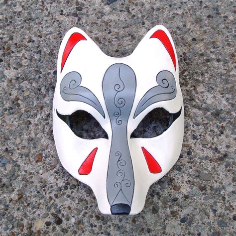 White Kitsune Mask...handmade leather Japanese fox mask