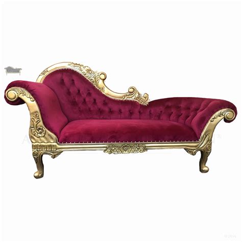 Chaise Lounge French Provincial Red and Gold Leaf - Antique Reproduction Shop