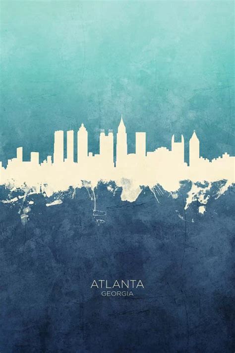 Atlanta Georgia Skyline Navy Cya - Canvas Art Print | Michael Tompsett