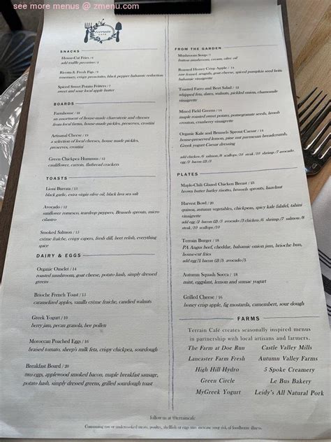 Menu at Terrain Cafe, Devon