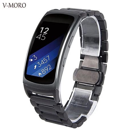 Black Fit 2 Stainless Steel Watch Replacement Bands For Samsung Galaxy ...