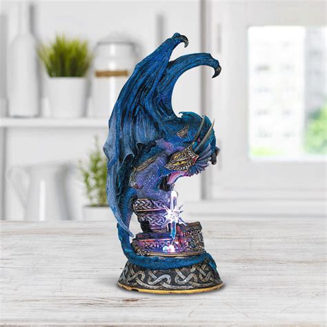 Trinx Jaydence 9"H LED Blue Dragon Sitting on Throne Figurine | Wayfair