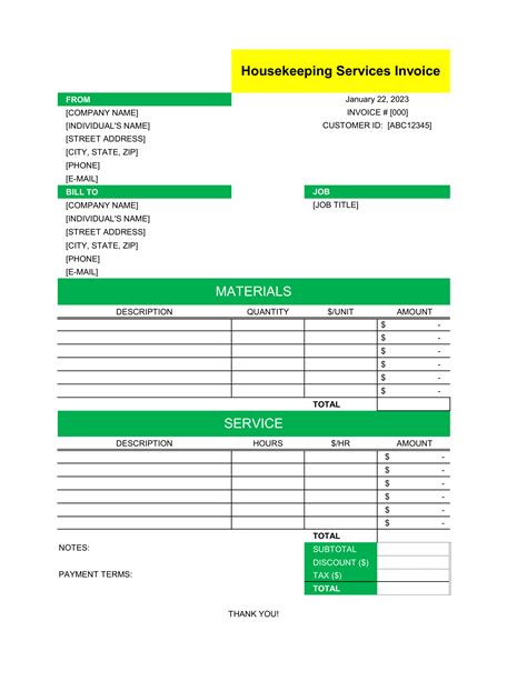 [Free] Housekeeping Services Invoice Template in Excel