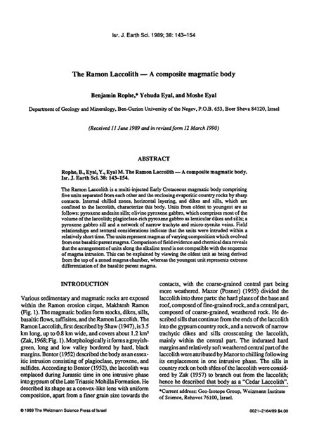 (PDF) The Ramon Laccolith -A composite magmatic body