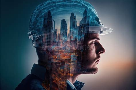 Civil Engineering Portrait Engineer Wearing Helmet with Wondrous Double ...