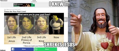 Image tagged in memes,buddy christ,jesus shrek - Imgflip