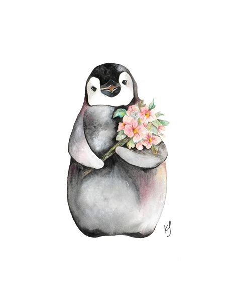 Watercolour Penguin and flowers | Etsy Penguin Watercolor, Penguin Drawing, Penguin Art ...