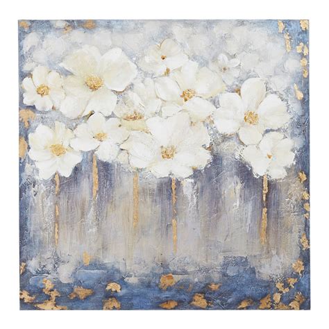 White Flowers with Metallic Accents Canvas Wall Art | Pier 1 | Wall art canvas painting, Peacock ...