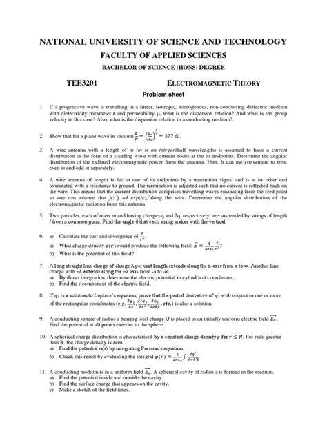 Problems For Electromagnetic Theory TEE3201 | PDF | Waves | Capacitor