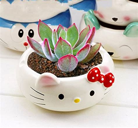 YOURNELO Cute Ceramic Cartoon Character Plant Flower Pot Succulent Planters Vase (Hello Kitty ...