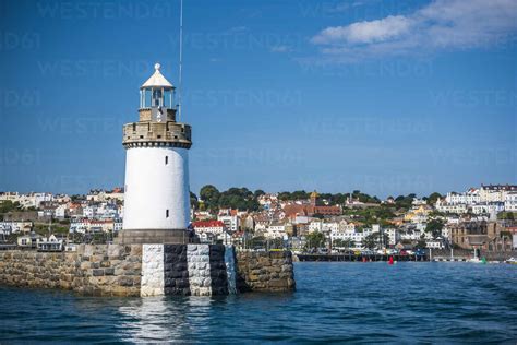 Lighthouse in St. Peter Port Harbour, Guernsey, Channel Islands, United ...