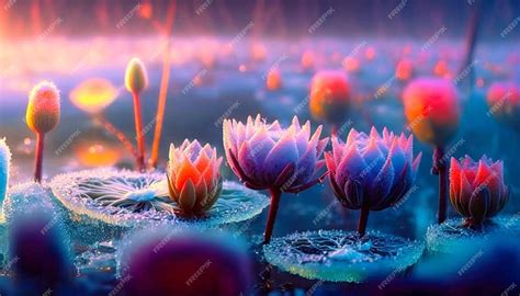 Premium Photo | A painting of a lotus flower in a pond