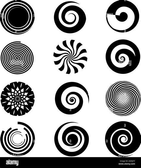 Vector spiral elements. Spiral swirl icon circular, twirl spiral circle, twist curve spiral ...