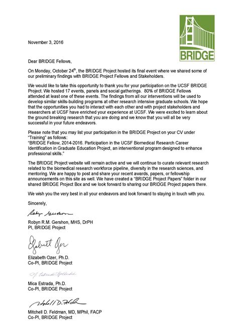 Letter to BRIDGE Fellows | BRIDGE Project