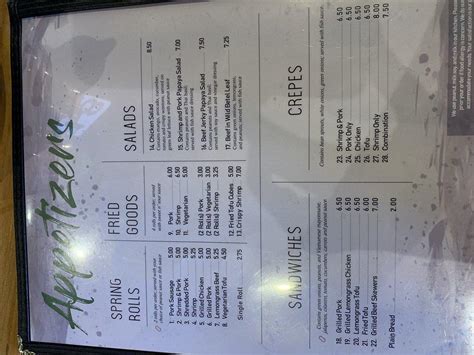 Menu at Basil Leaf Vietnamese Restaurant, Albuquerque