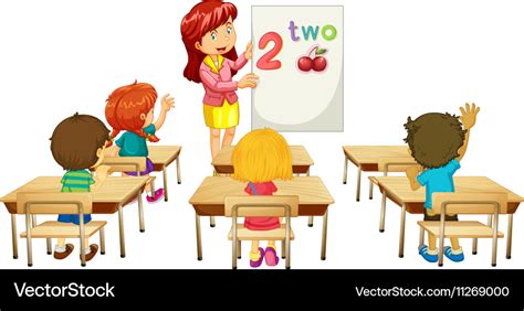 Math teacher teaching children in class Royalty Free Vector