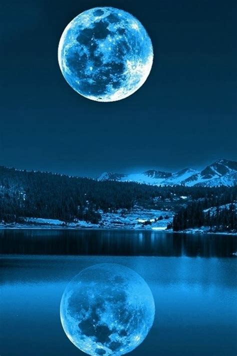 Peaceful Super Moon Reflection Lake iPhone 4s Wallpapers Free Download